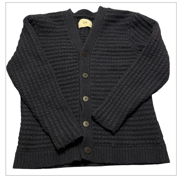 FOLK Signal Cardigan Button Front Preppy Quiet Luxury Classic Academia Men’s M - Picture 2 of 5